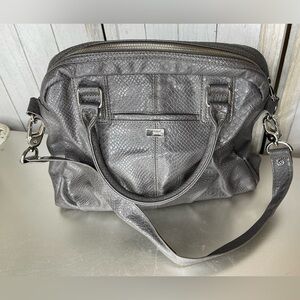 Jewell Thirty-One Large Tote Purse Shoulder Bag Gray Snakeskin Vegan Leather